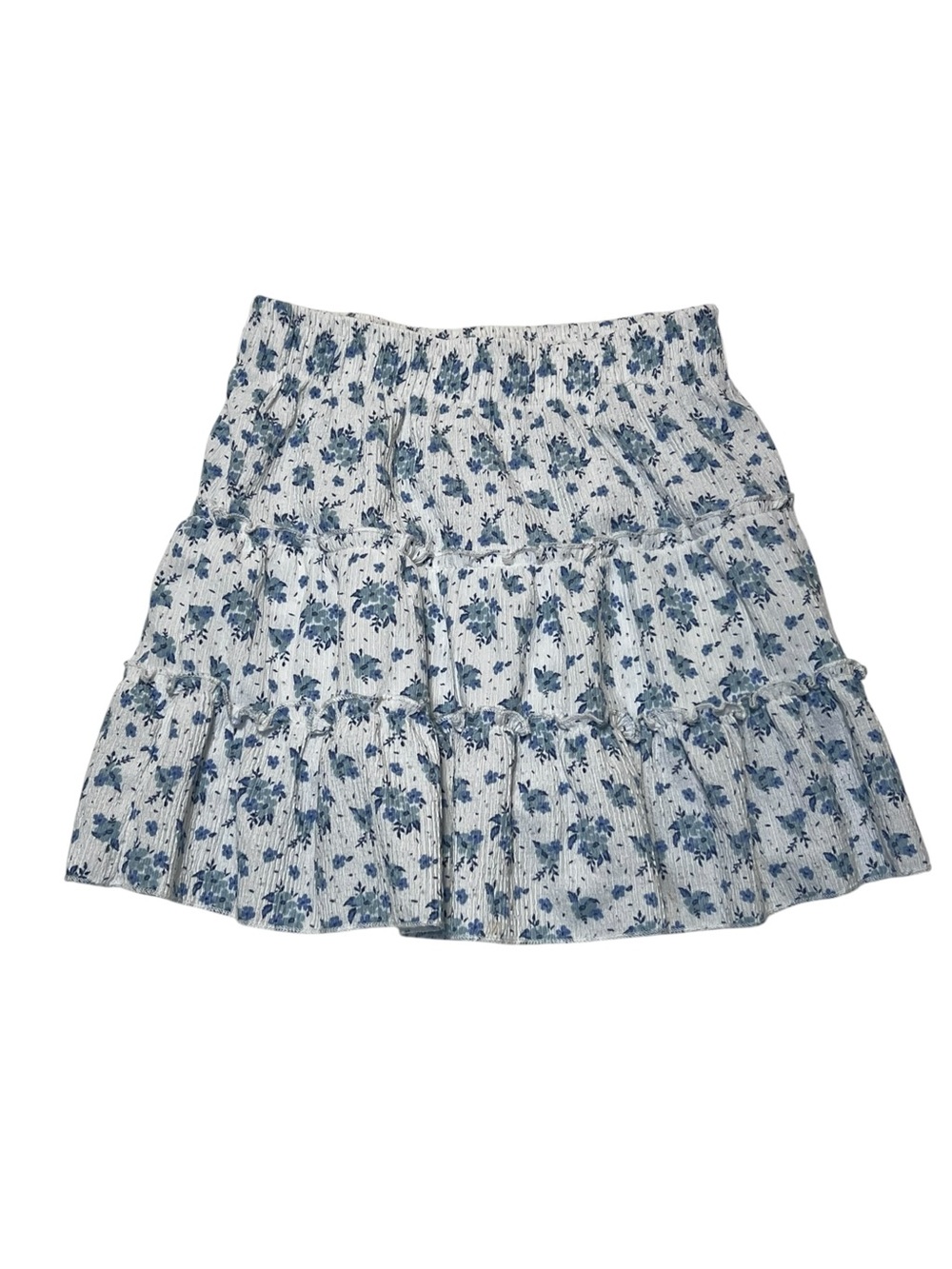 Zara White and Blue Ditsy Floral Tiered Mini Skirt